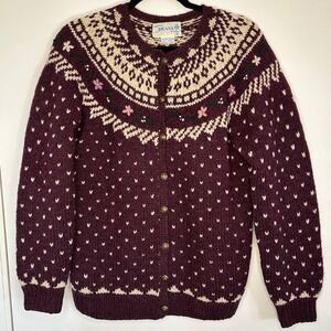 Deans of Scotland Women's Vintage Fair Isle Shetland Wool Hand-Knit Sweater Sz S